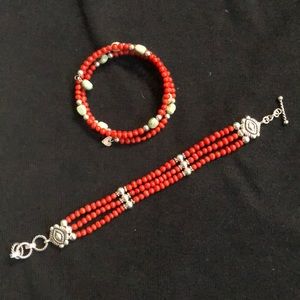 Red bead and SS bracelets.